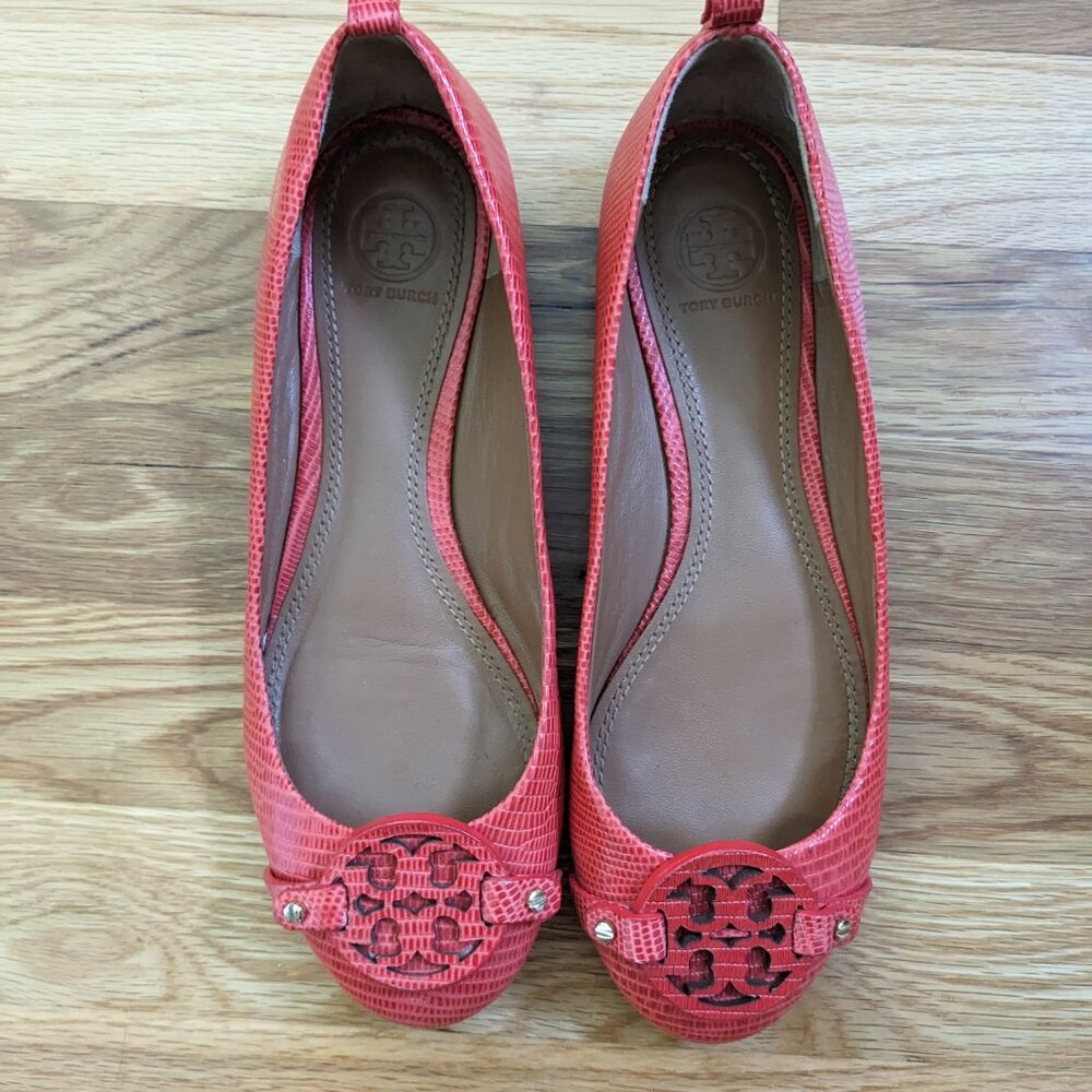 Tory Burch Mini Miller Ballet Melon Snake Flats - Womens Size 7